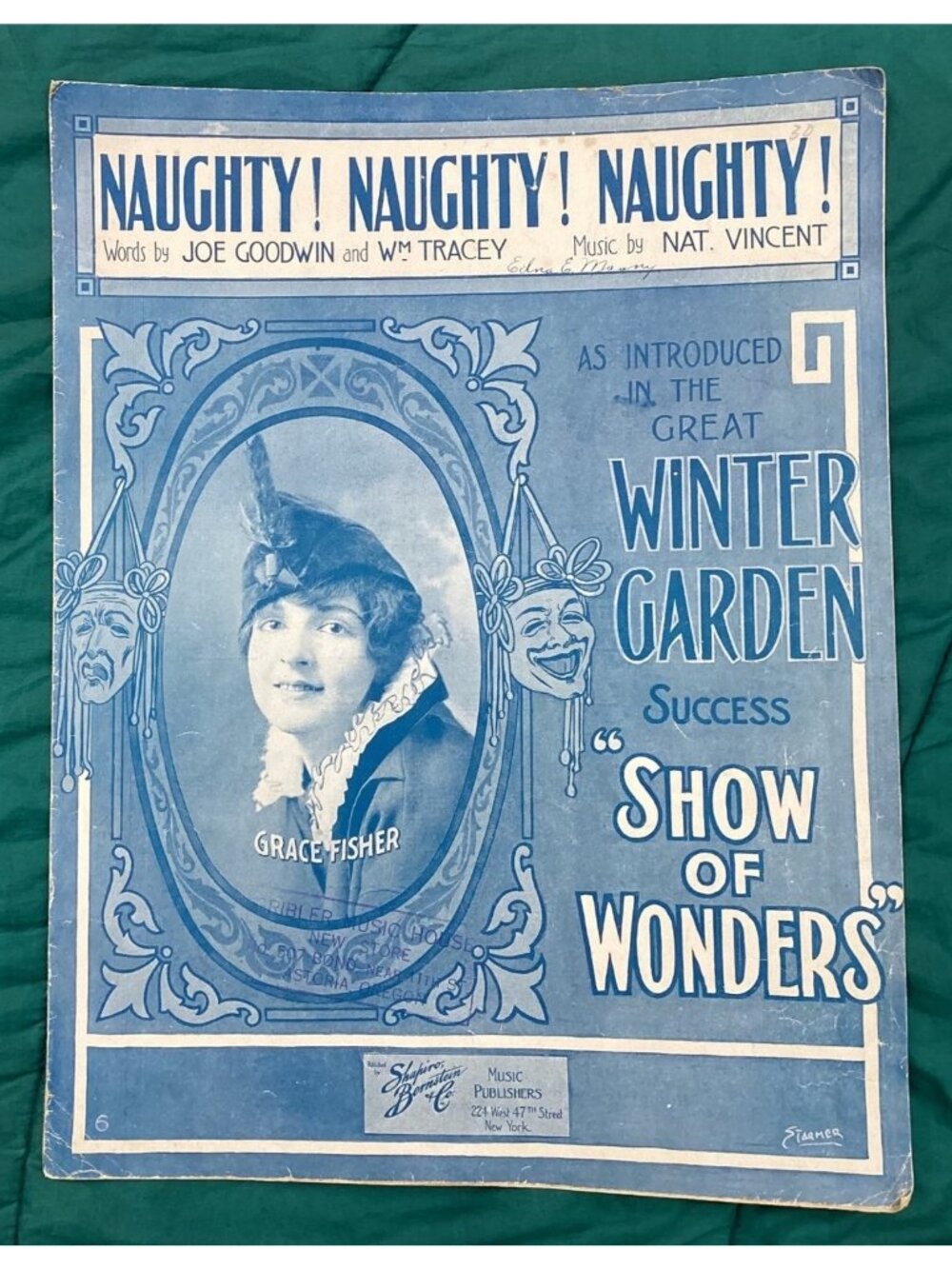 1916 Naughty Naughty Naughty Sheet Music Grace Fisher Cover Photo